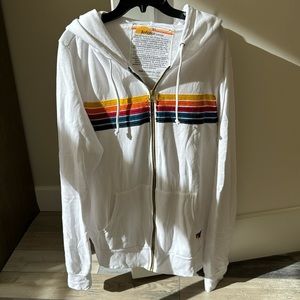 Aviator Nation white 5 stripe hoodie unisex
